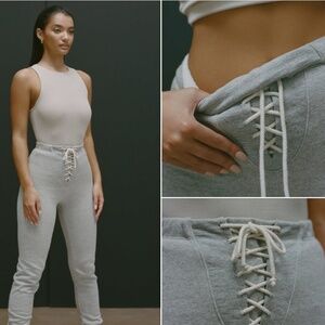 Joah Brown Lace Up Jogger in Classic Grey French Terry.size S/M